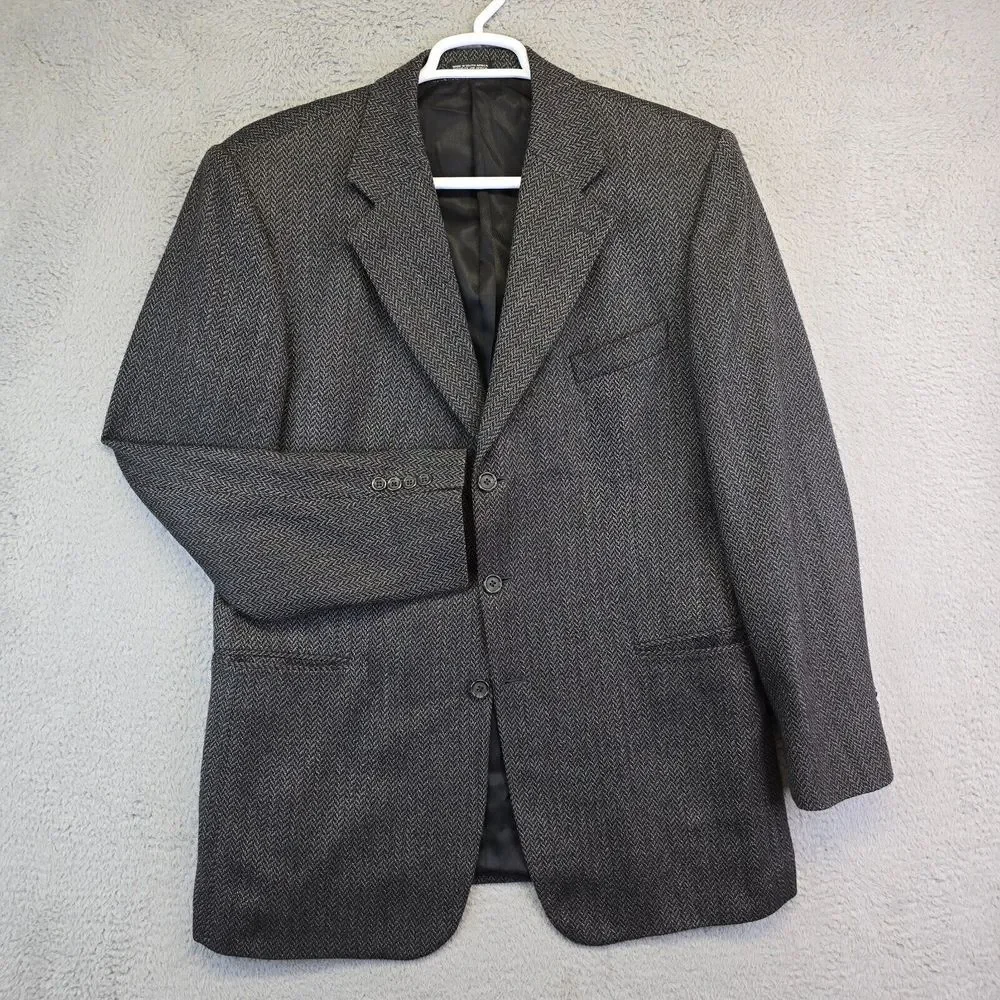 Stafford Sport Coat Mens 46‎ Wool Cashmere Herringbone Tweed Blazer Suit Jacket